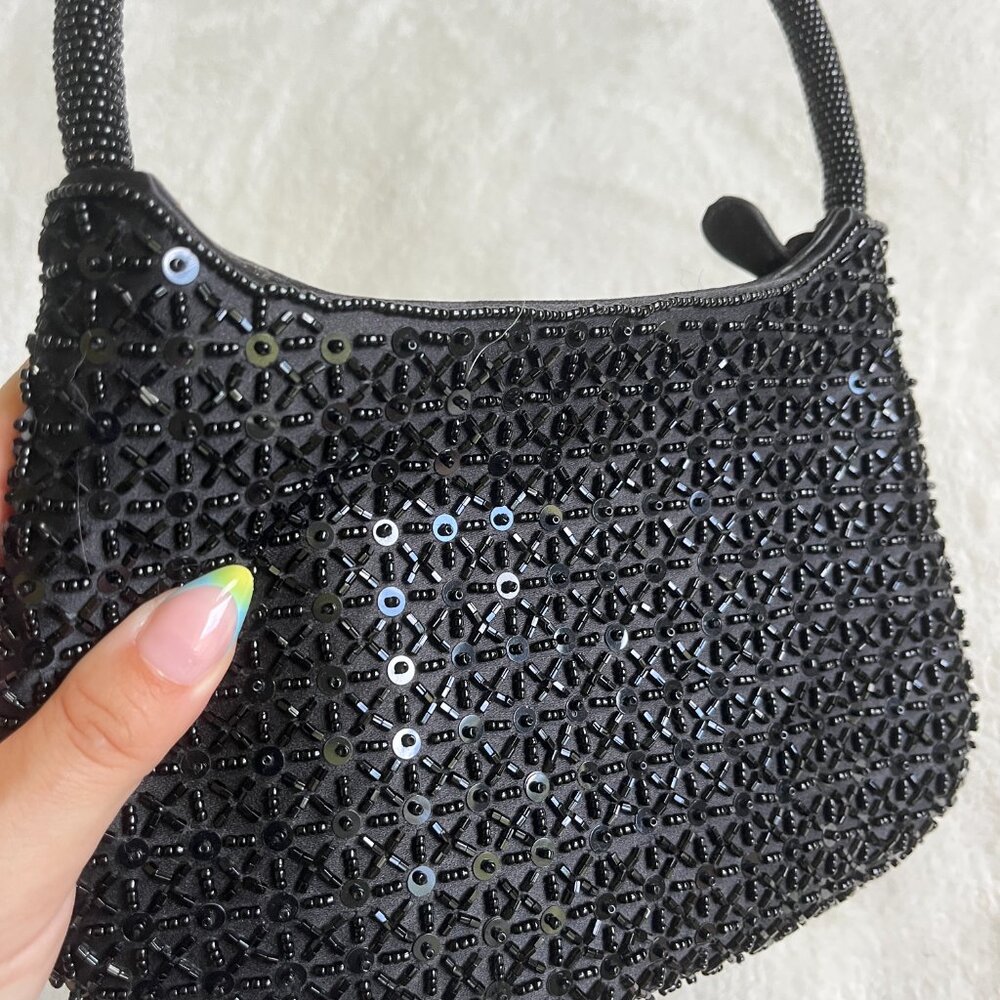 3/$30 🌟 Little Black Sequin Beaded Evening Shoulder Bag - Picture 3 of 5